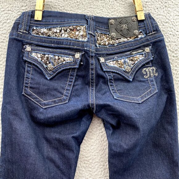 Miss Me Jeans Adult 27 Easy Boot Dark Wash Sequin Flap Pocket Denim Y2k Women's - Picture 13 of 15